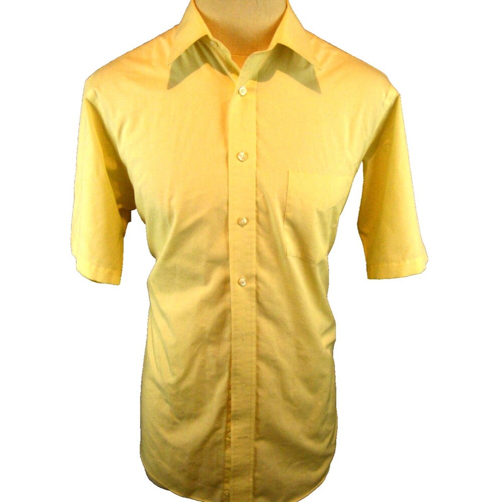 Mens Stafford Yellow Classic SS Cotton Broadcloth Shirt sz 16.5